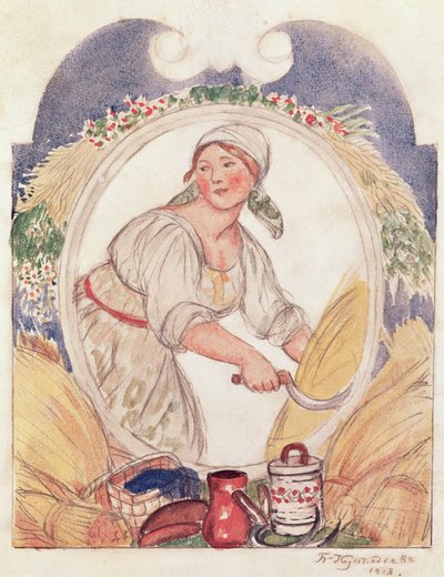 Il mietitore, studio per la decorazione della Piazza Ruzheinaya a Pietrogrado, 1918 da Boris Mikhailovich Kustodiev